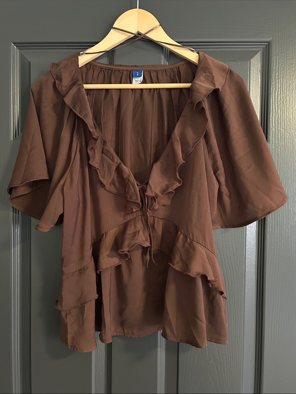Brown Ruffle Tie-Front Women's Top